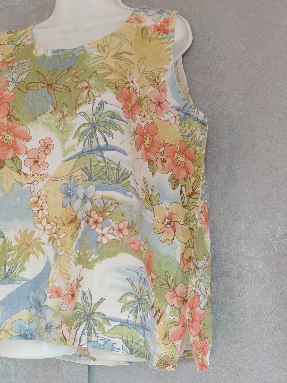 LVintage Hot Cotton By Marc Ware 100%linen Tropical Floral Tank Too SZ L USA - Picture 4 of 10